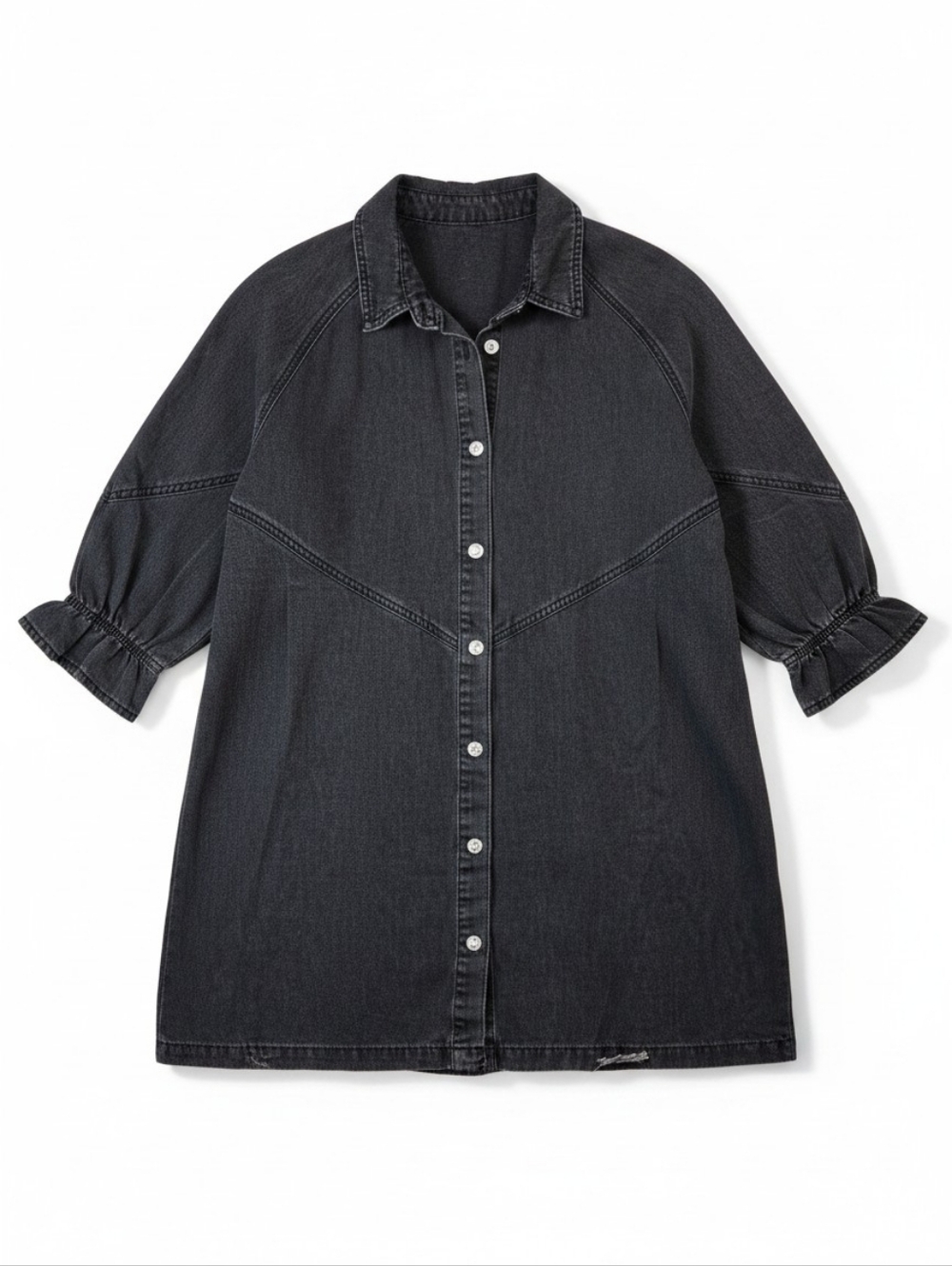 Edgy Western Black Denim Ruffle Dress Sz XL - Picture 1 of 5